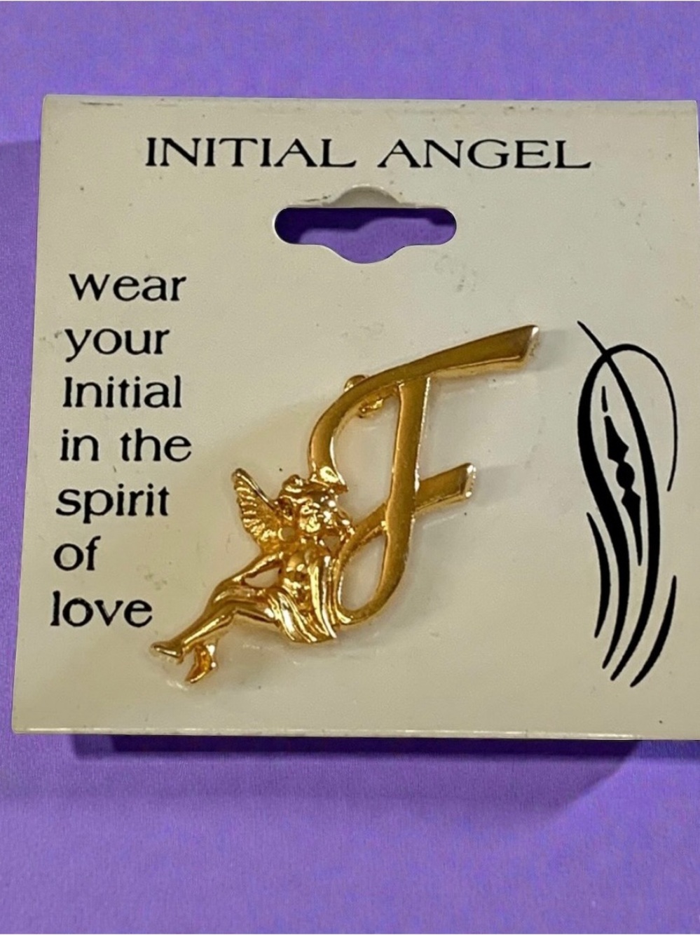 Darling Initial Angel Tack Pin Gold Tone Letter F Nice Gift
